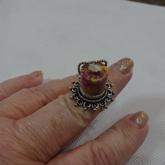 Artistic "MOSAIC JASPER STACK" Handmade Sterling Fun Ring Size 7.25 #412a - Picture 1 of 3